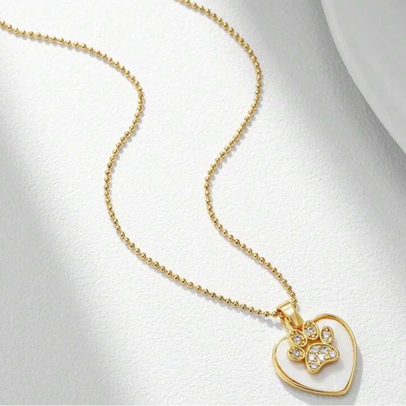 Heart and Crystal Paw Print Necklace - Picture 5 of 5